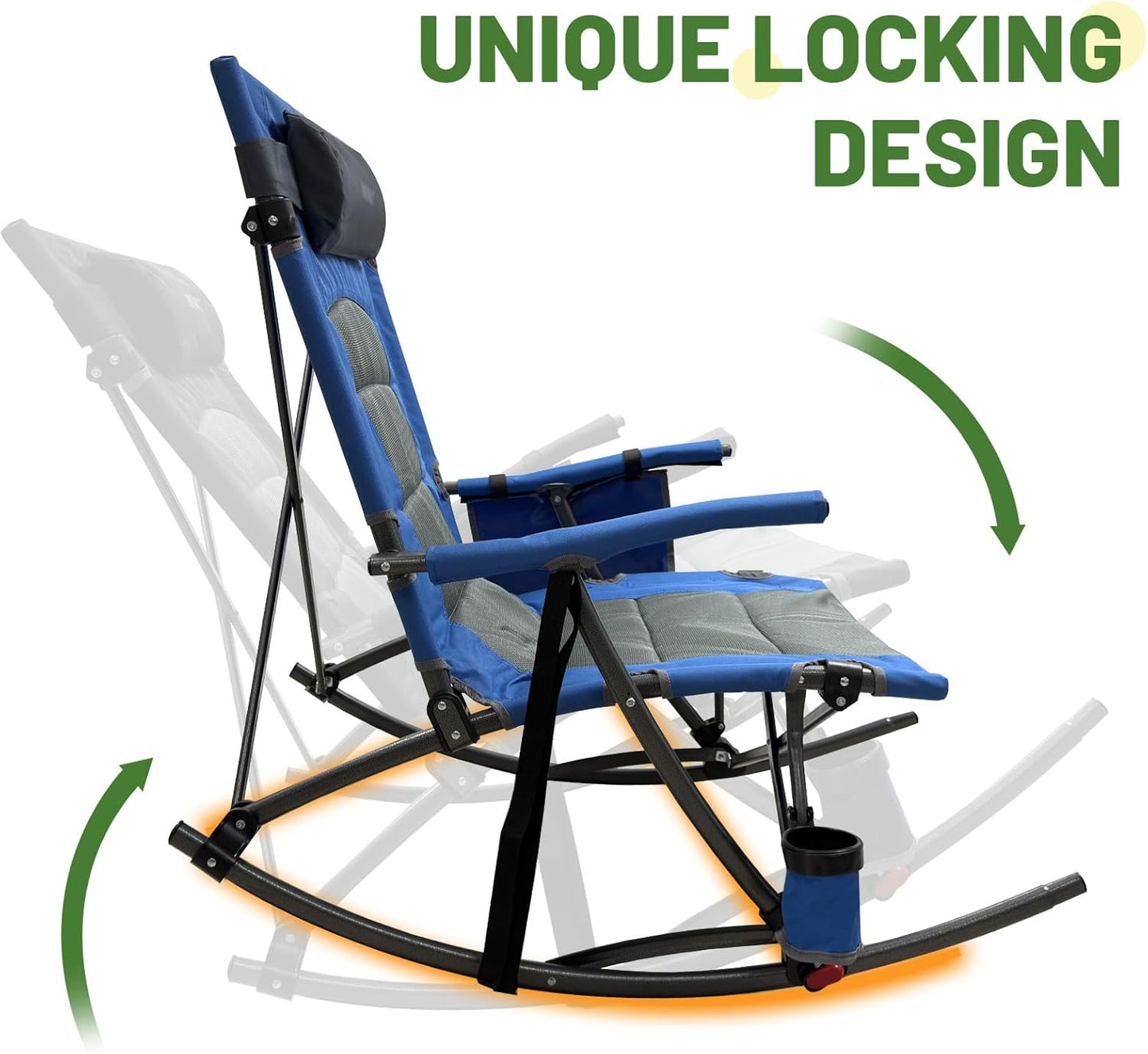 Skiennix Oversized Rocking Camping Chair - 13.8" High Seat with Foot Rest & Headrest | Supports 300 lbs, Includes Carry Bag