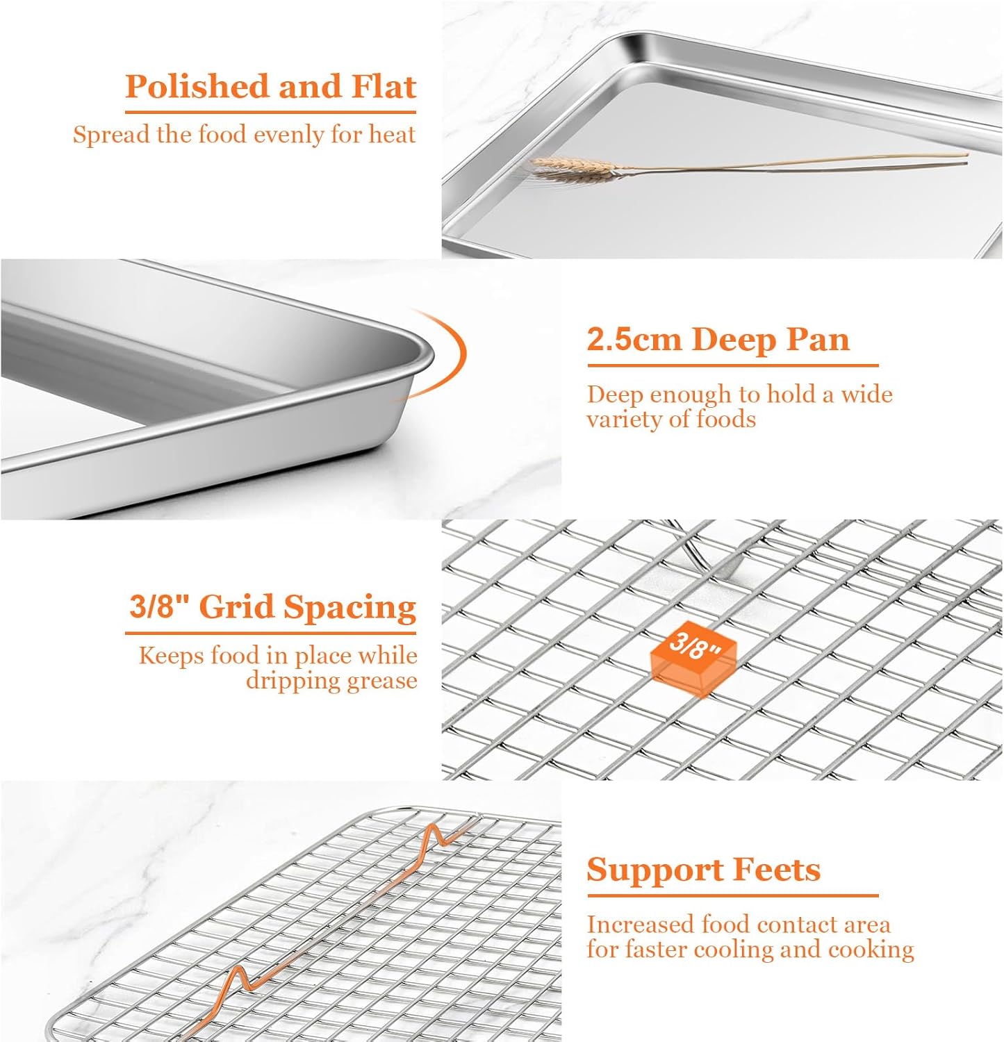 Leonyo Jelly Roll Pan Set - Commercial Stainless Steel Baking Sheet with Cooling Rack | 16 x 12 Inch (2 Trays + 2 Racks)