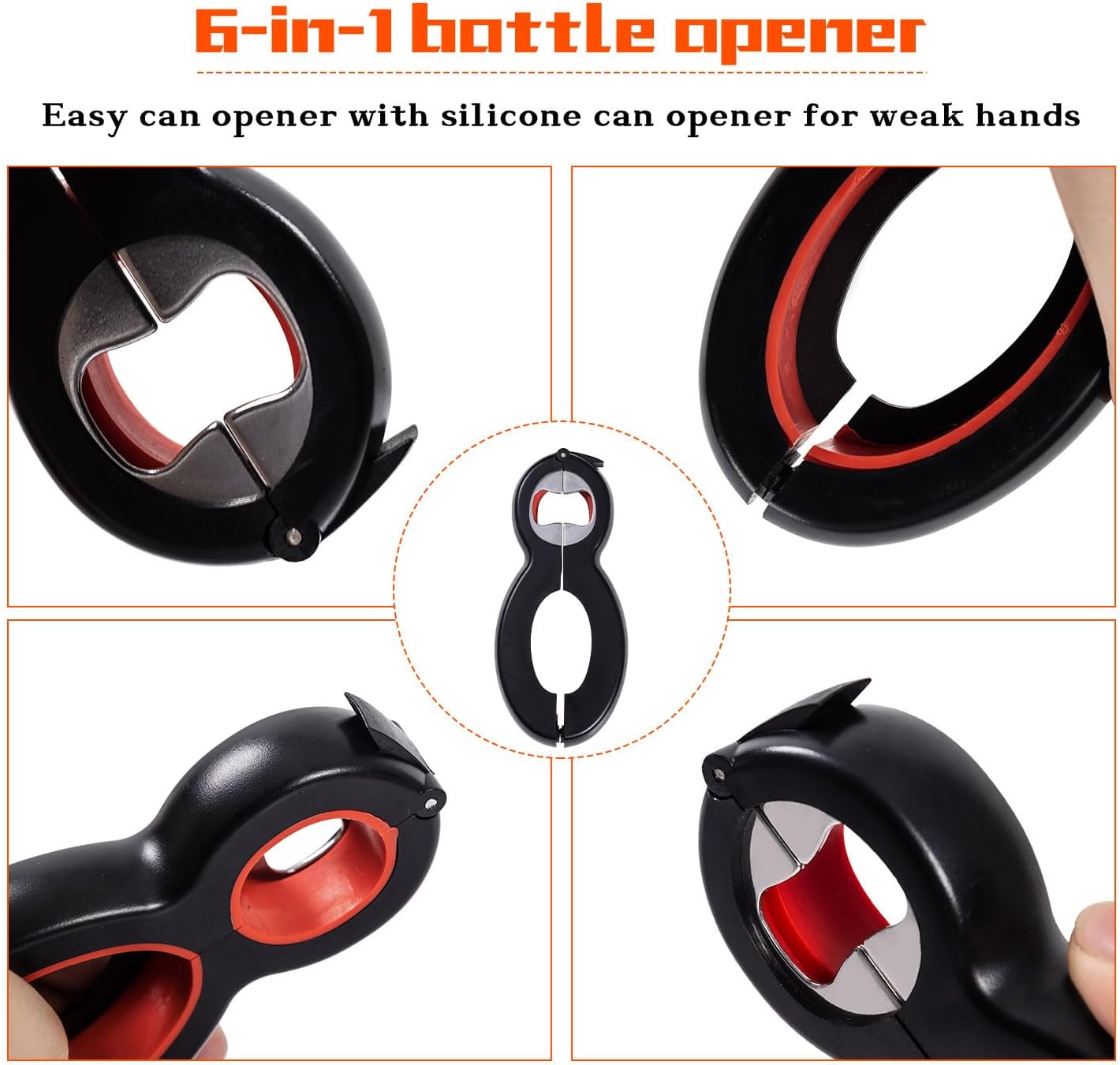 Skiennix Jar Opener Set - 5 Pack Multi-Functional Kitchen Tools for Weak Hands | Silicone Handle (Red)