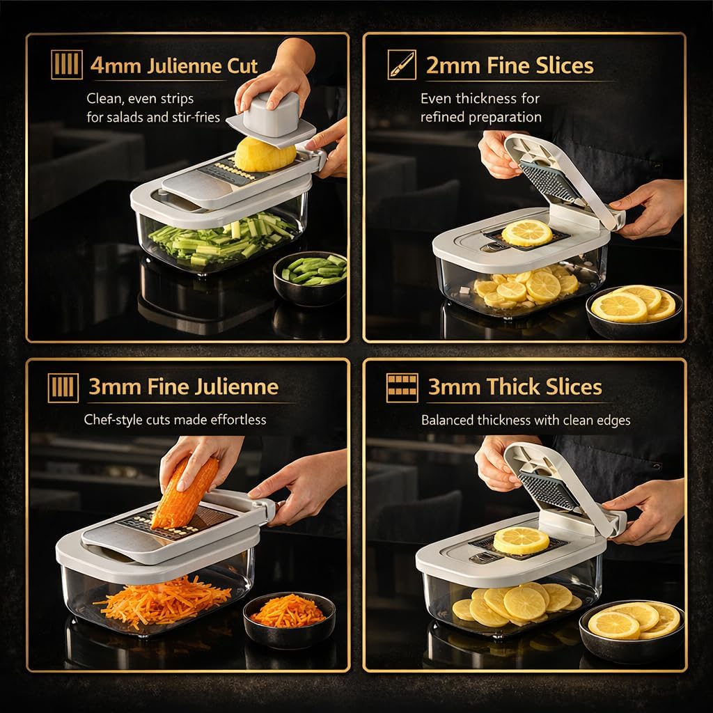 Skiennix All-in-One Food Chopper - 9-in-1 Vegetable Slicer with Interchangeable Blades & BPA-Free Container
