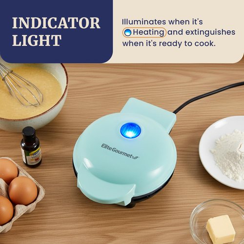 Elite Gourmet EWM015M Electric Nonstick 4.5-inch Mini Waffle Maker, Belgian Waffles, Compact Design, Hash Browns, Keto, Snacks, Sandwich, Eggs, Easy to Clean, Mint