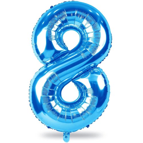 Blue Foil Balloon Number 8, 40'' Giant Self Inflating Number Balloons Set 0-9, Large Number 8 Digital 8 Helium Balloon for Boys Men 8th 18th Birthday Graduation Anniversary Party Decorations Supplies