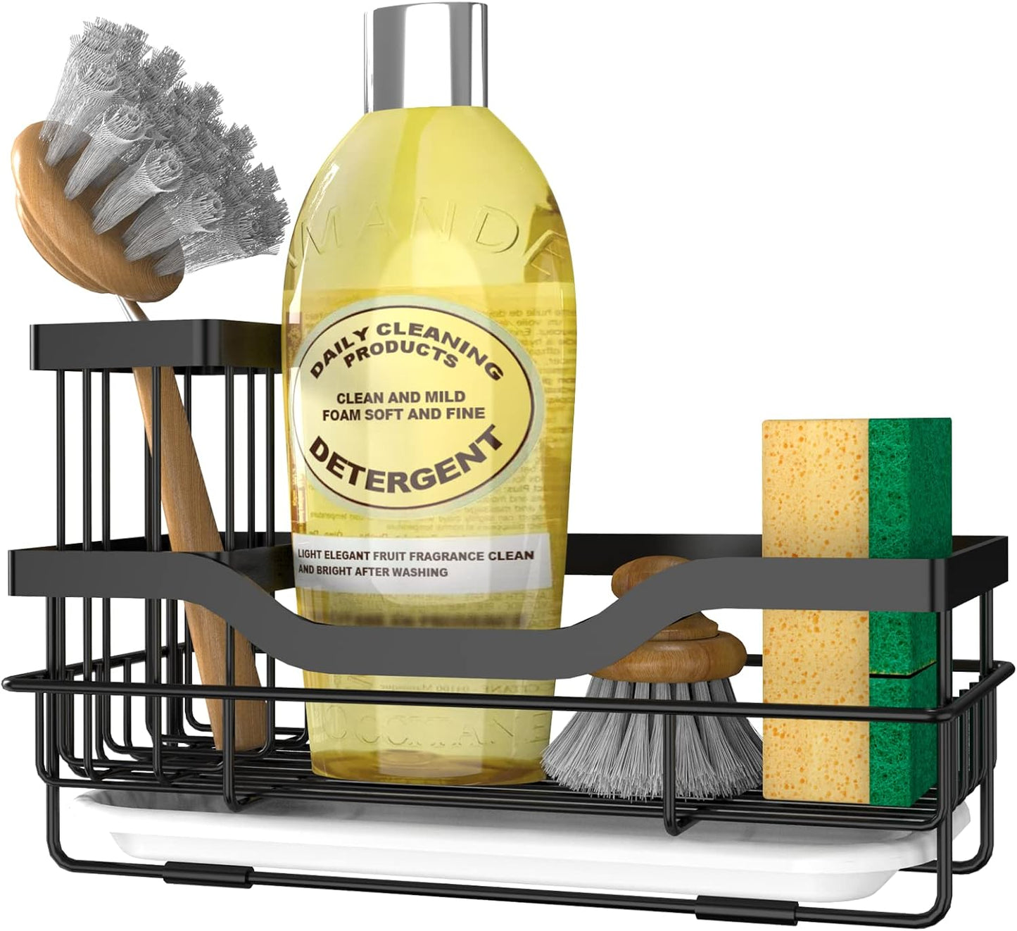 Skiennix Sponge Holder - Multifunctional Rustproof Kitchen Caddy with Detachable Brush Holder & Drain Tray