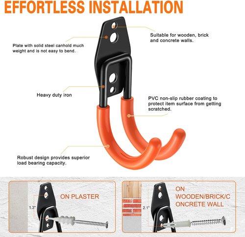 HUPBIPY Heavy Duty Garage Hooks - J-Shaped Wall Mounted Tool Organizer | 6 Pack for Ladders, Bikes, and More
