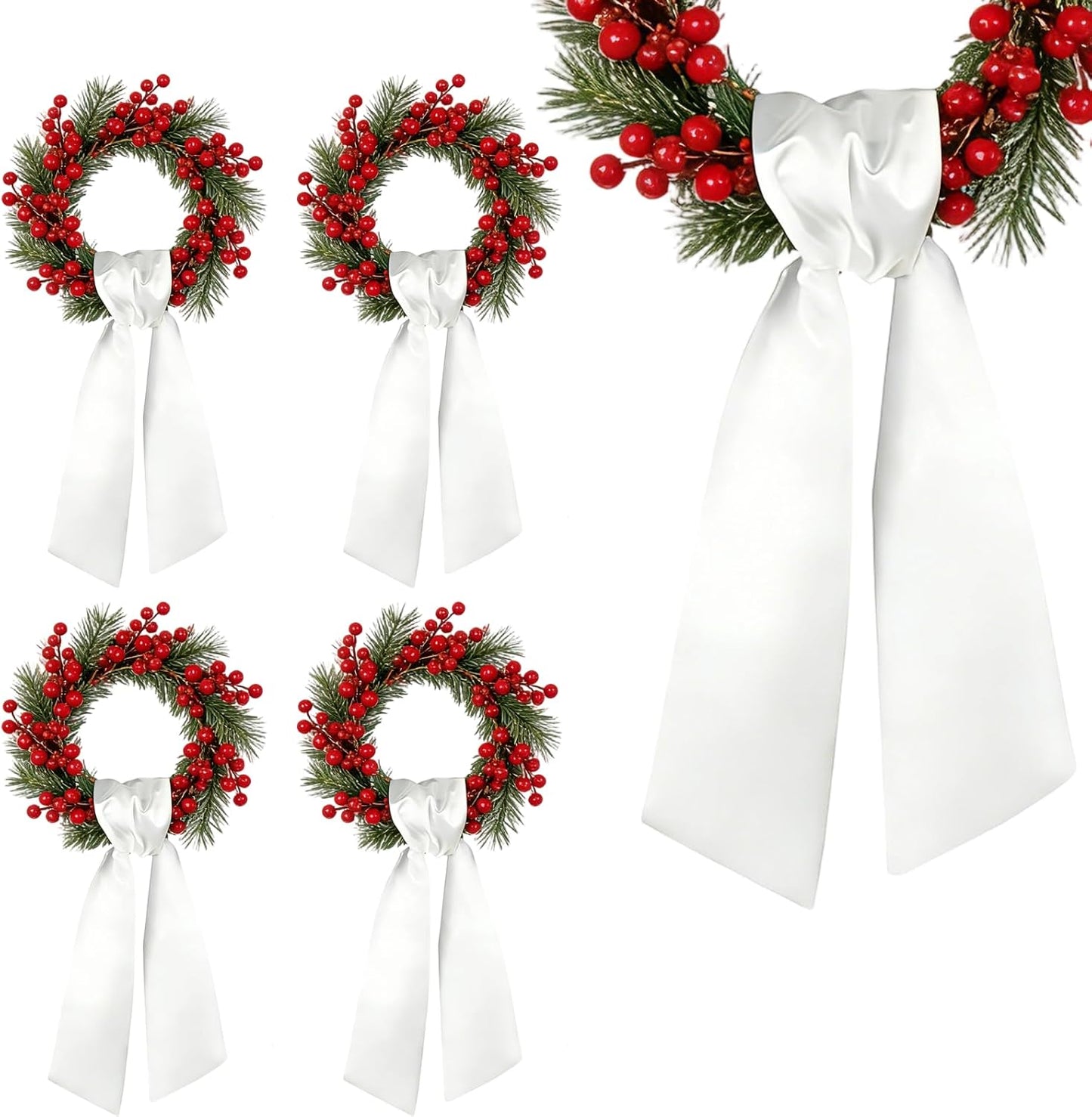 Regine Switzerland 4 Pcs White Wreath Sash - 4.5'' x 56'' Blank Decor for Holidays & Events