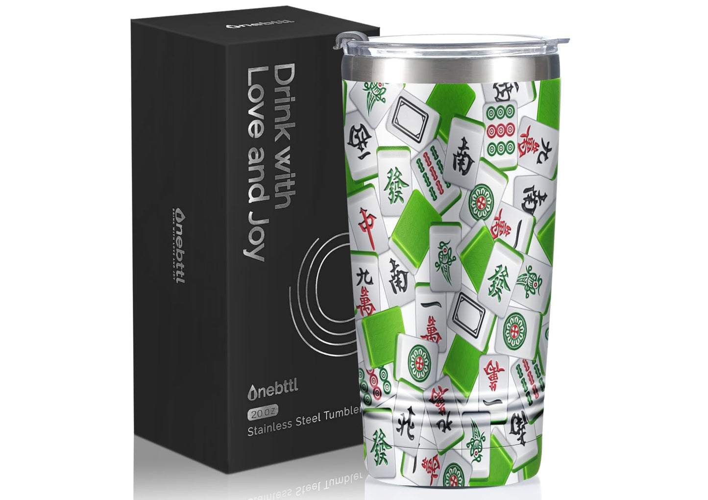 Onebttl Mahjong Gifts for Women/Men, Funny Gifts for Mahjong Lovers, 20oz (590ml) Insulated Stainless Steel Cup, Birthday, Christmas -White