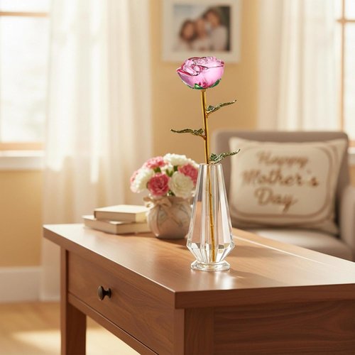 HDCRYSTALGIFTS 10'' Pink Crystal Rose Figurine - Elegant Glass Flower Gift for Mom | Perfect for Mother's Day, Weddings, and Home Decor
