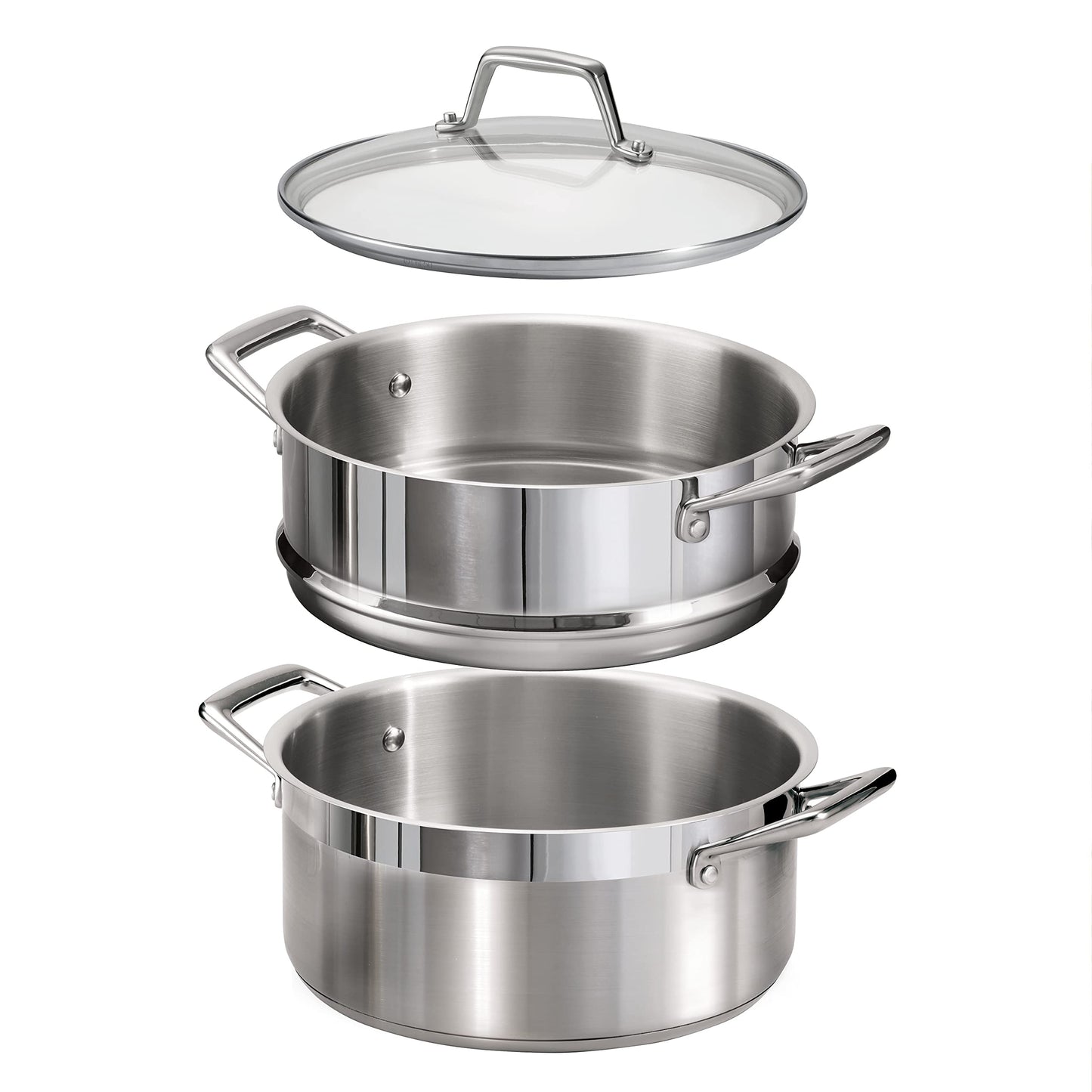 Tramontina Gourmet 5-Quart Steamer Set, Tri-Ply Base Stainless Steel Dutch Oven with Steamer Insert and Glass Lid, Induction-Ready