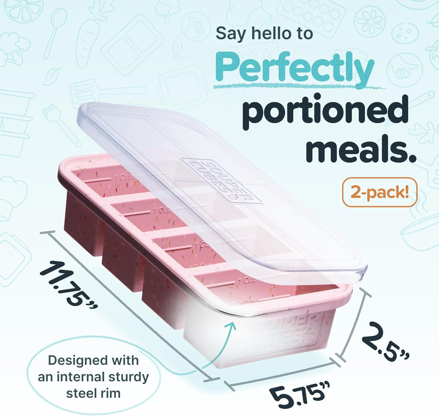 Souper Cubes 1 Cup Silicone Freezer Molds with Lids | Perfect for Freezing Broth & Meal Prep - 2-Pack