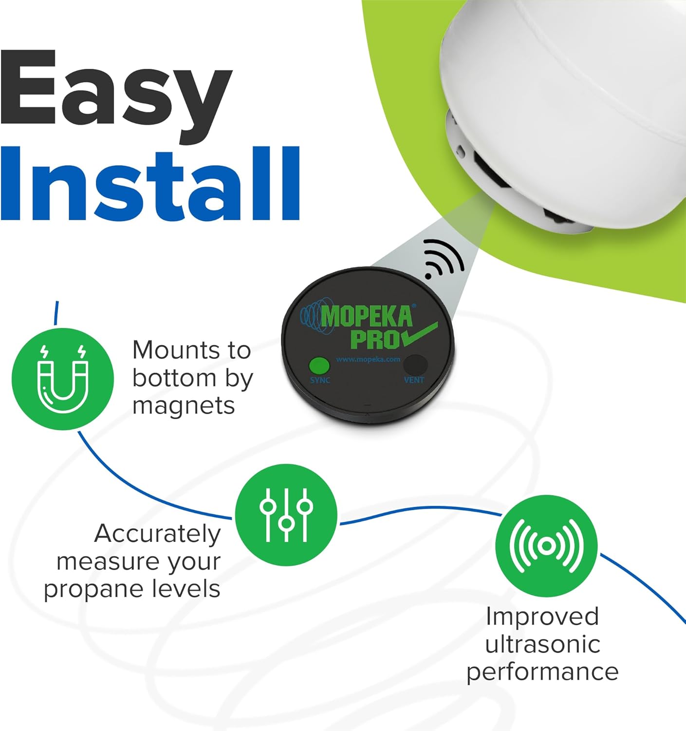 Mopeka Pro Check Universal Sensor - Bluetooth Ultrasonic Sensor for Propane Tanks - Ideal for Grills & Campers | Up to 250 Gallon Capacity