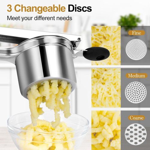 AHFLRITO Potato Ricer - Heavy Duty Stainless Steel Masher with Ergonomic Handle for Fluffy Potatoes