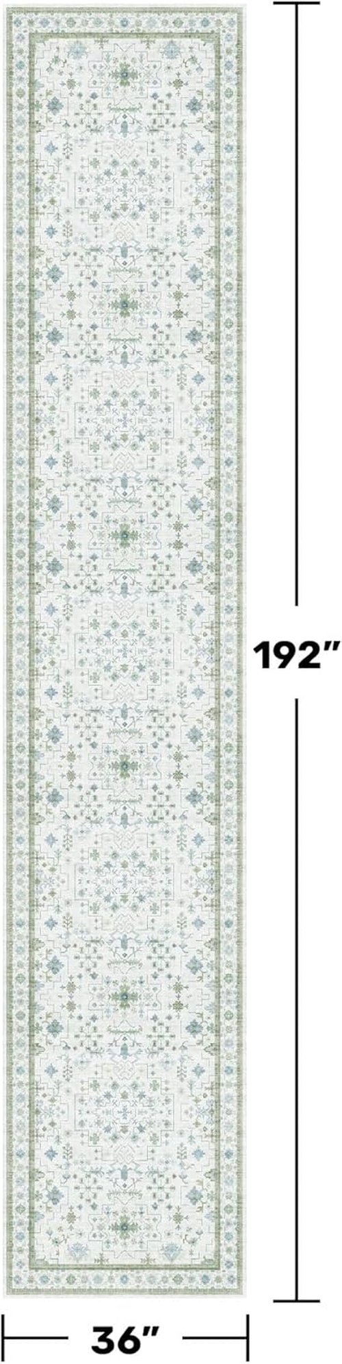 Hazo Haus Oushak 3x16 Wide Hallway Runner Rug - Vintage Turkish Floral Design | Washable, Non-Slip, Light Blue & Green