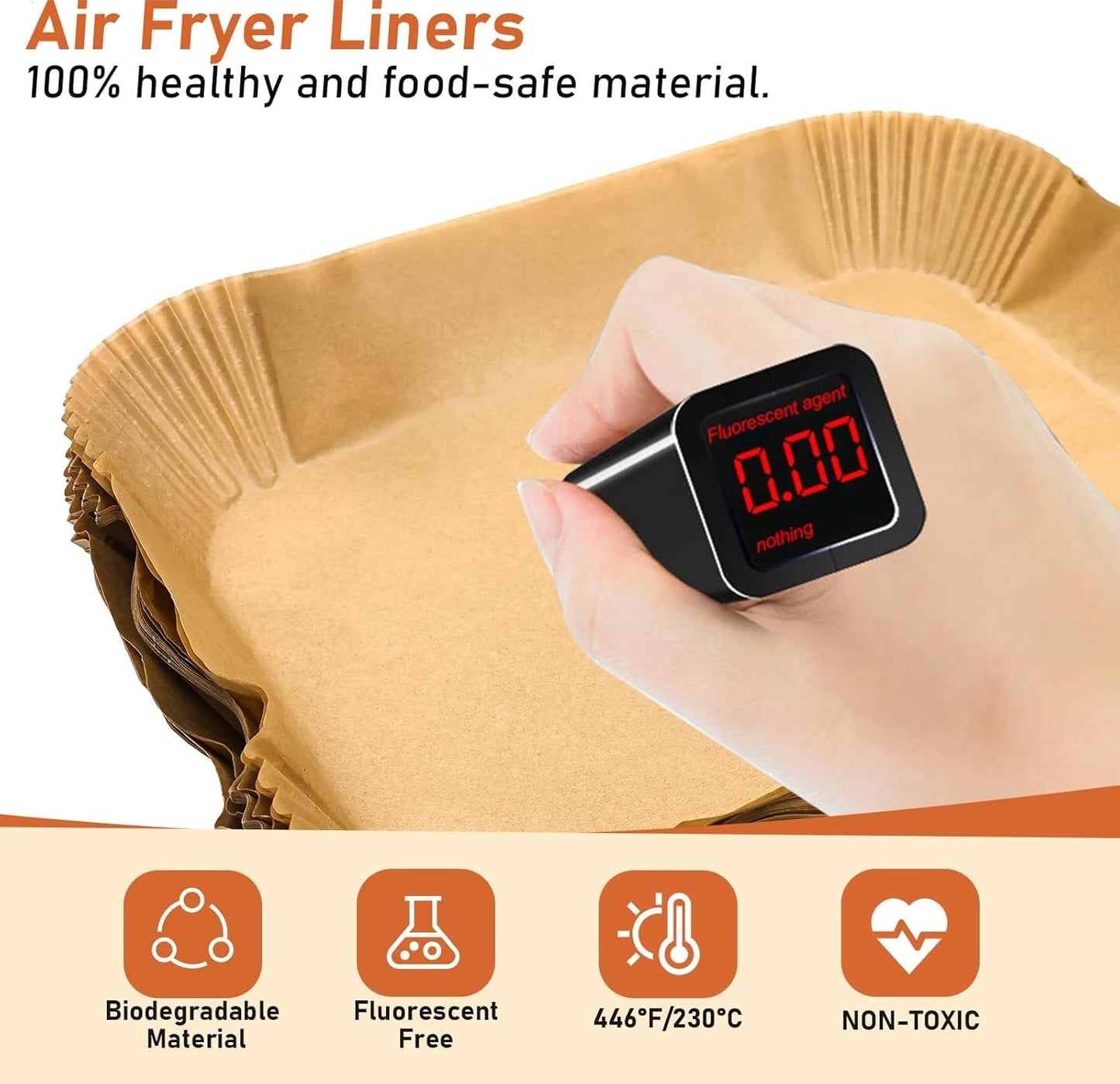 KDSOM Air Fryer Liners Disposable for Ninja Air Fryer, 100 Pcs Non-Stick Parchment Paper - Oil-proof (22x14.5cm), Brown