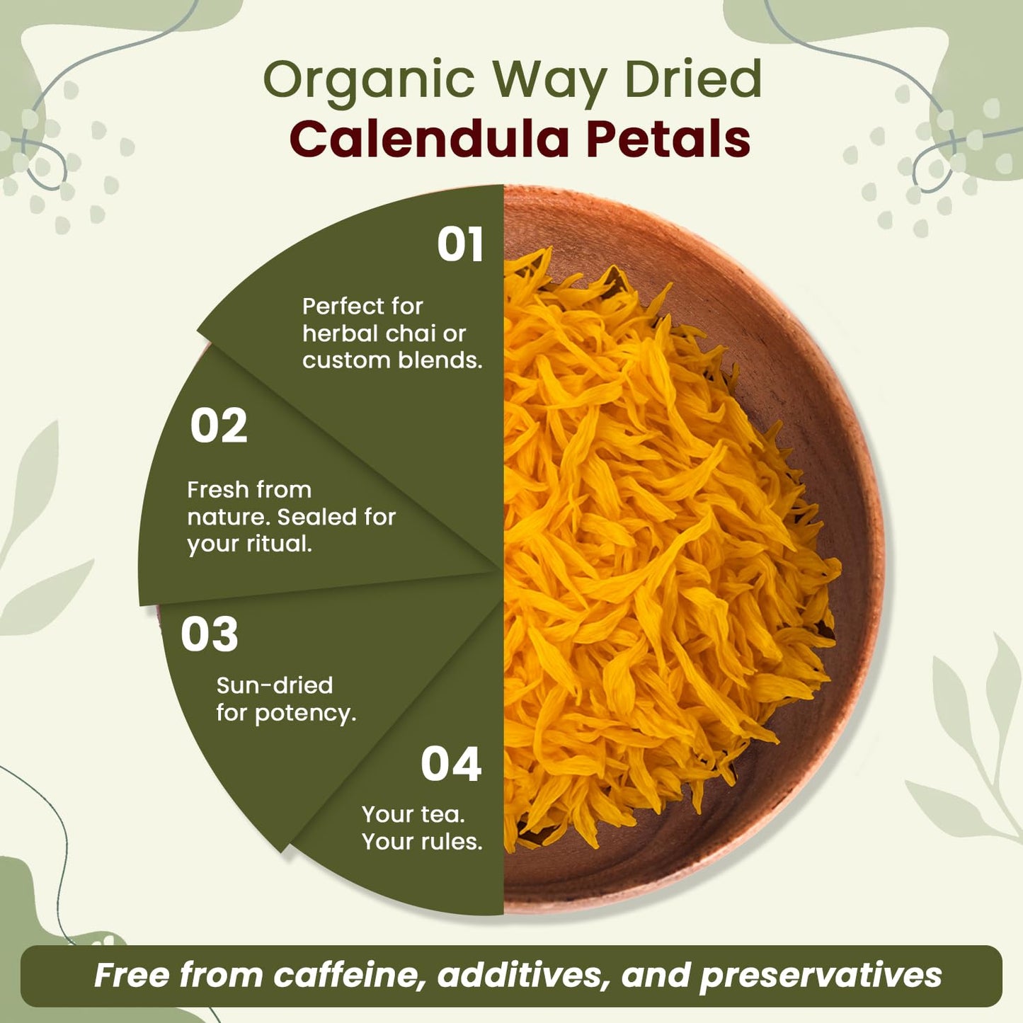 Organic Way Dried Calendula Flower Petals | Herbal Tea (Calendula officinalis) - European Wild-Harvest | Organic & Kosher Certified | Non GMO & Gluten Free | USDA Certified - Origin - Albania (2Oz)