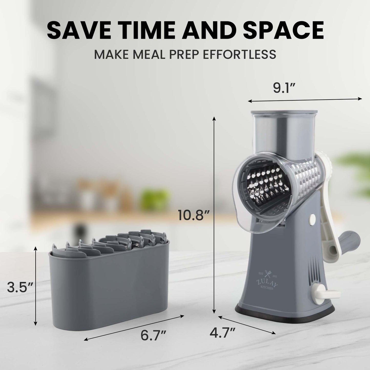 Zulay Rotary Cheese Grater 5 Blade Cheese Shredder - Manual Hand Crank Cheese Grater With Reinforced Suction & 5 Interchangeable Drums - Easy to Use Vegetable Chopper - Cloud Whisper