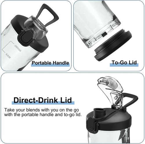DENOKIN Portable Blender - Cordless 20oz Personal Size Blender for Smoothies & Shakes | Elegant Black with 6 Blades