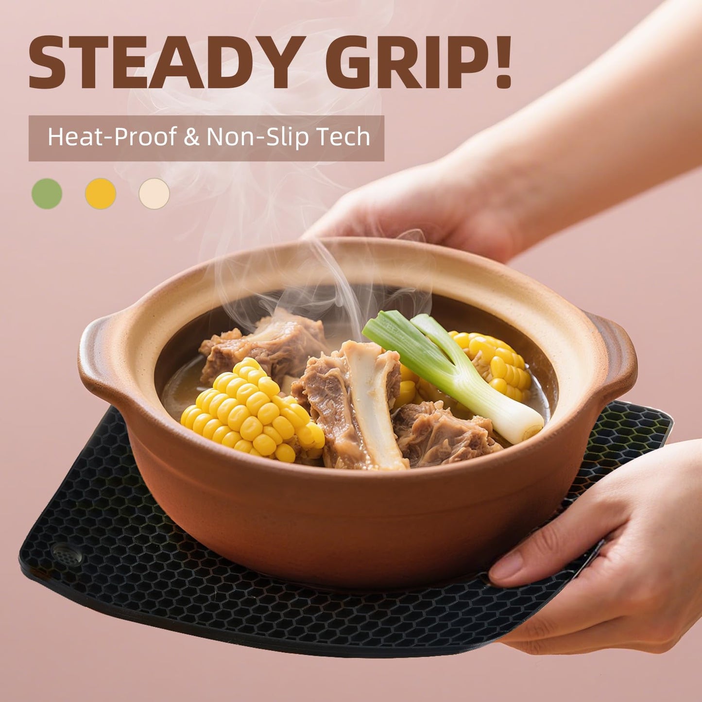 NICESOPIN 4 Pack Silicone Pot Holders & Hot Pads - Heat Resistant Non-Slip Mats for Kitchen Countertops, Trivets for Hot Dishes, Dishwasher Safe & BPA-Free (Black)