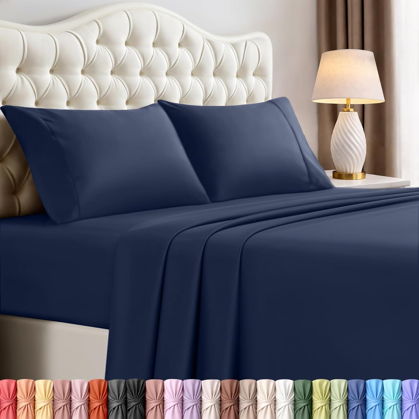 Utopia Bedding California King Size Sheet Set - Soft, Breathable Microfiber, 4-Piece in Navy Blue