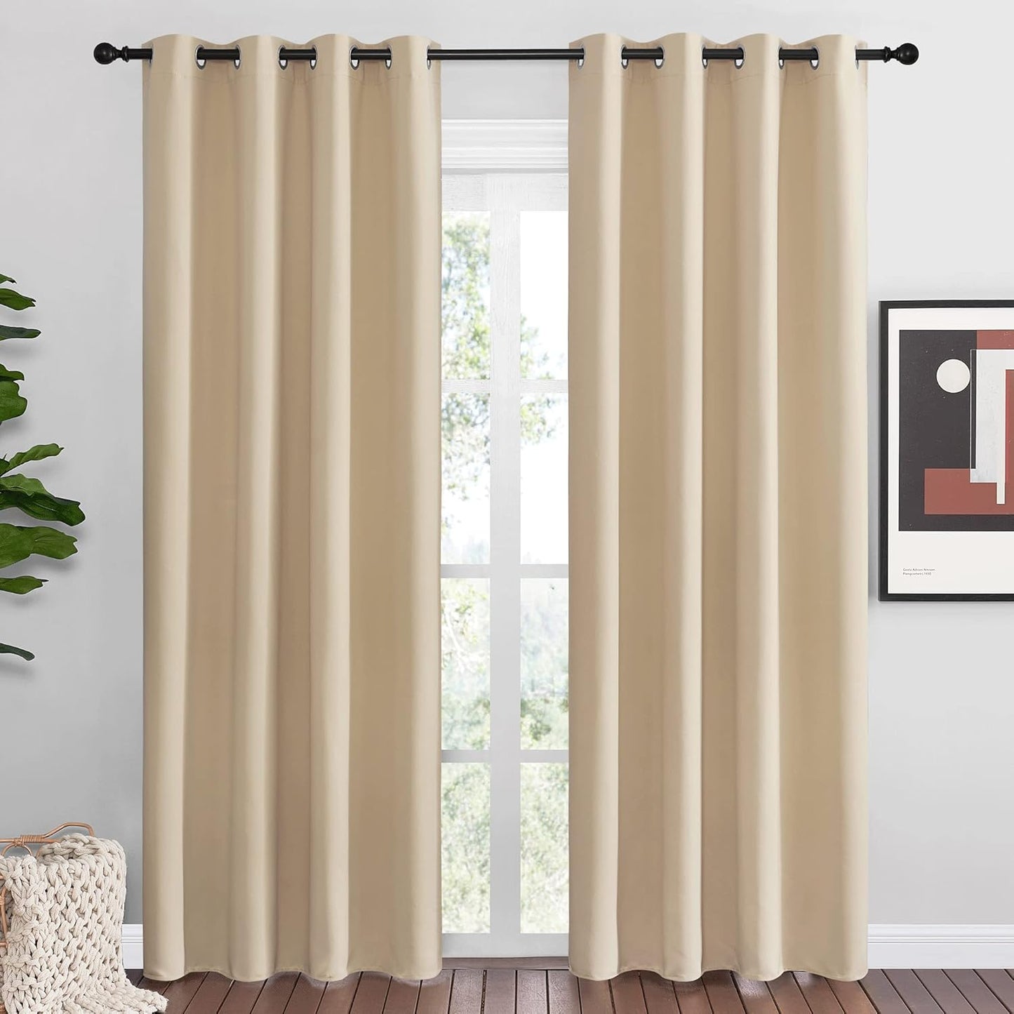 NICETOWN Room Darkening Curtains - Thermal Insulated Grommet Draperies for Bedrooms | 55" x 86", Beige