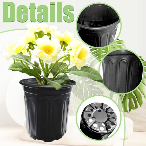 Jgalnim 60-Pack 1 Gallon Nursery Plant Pots - Durable Flexible Plastic Seedling Containers for Succulents & Cuttings | Black