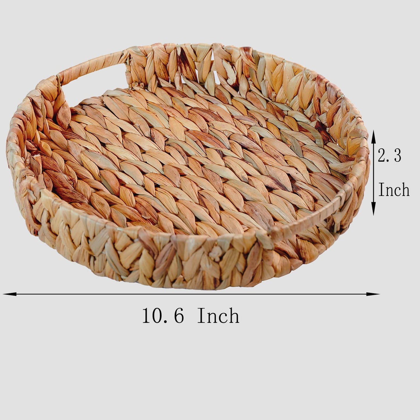 ZKZNsmart 2 Pcs Large Round Water Hyacinth Storage Baskets, Hand-Woven Natural Grass Weaving Trays with Built-in Handles, Wicker Serving Trays for Fruit, Arts, Crafts, and Home Decor (13" & 10.6")