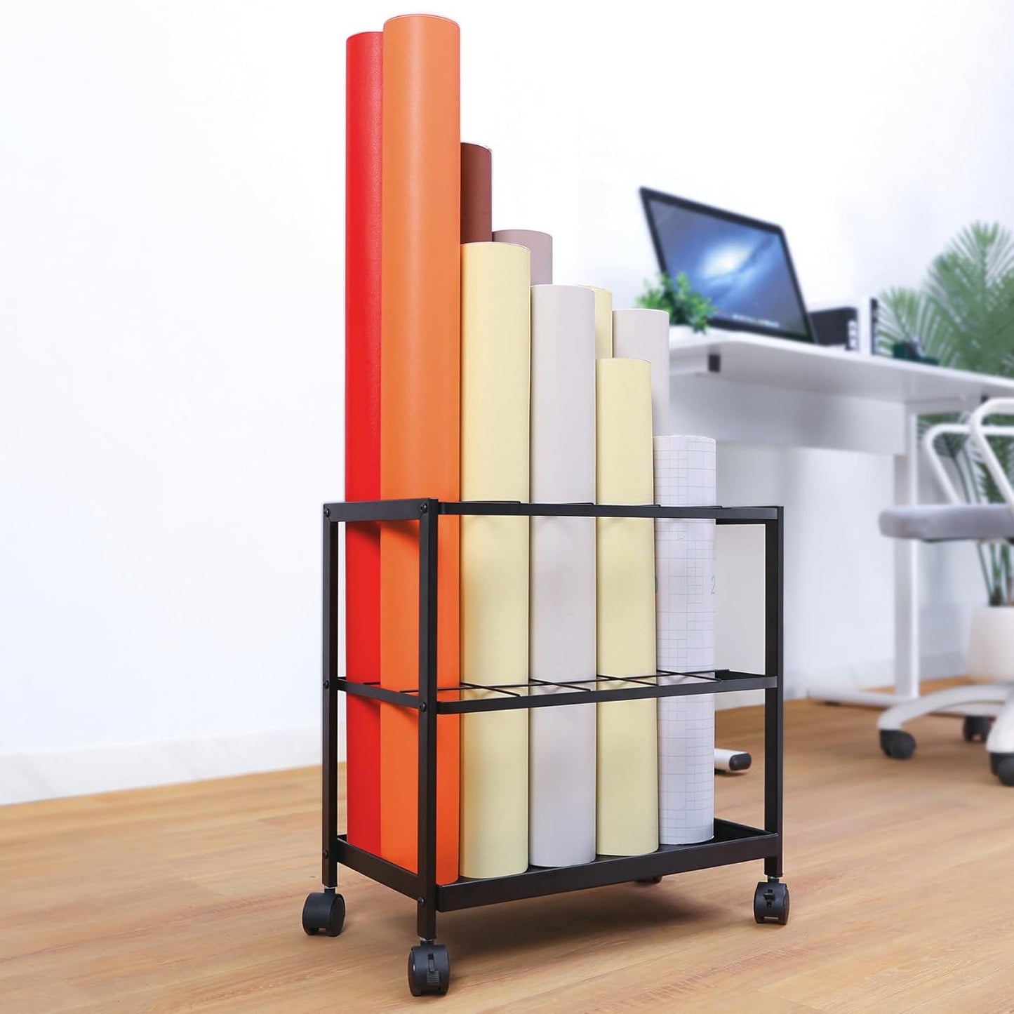 Premium Blueprint Storage Rack Cart - 15-Slot Metal Holder for Secure Organization of Posters & Plans