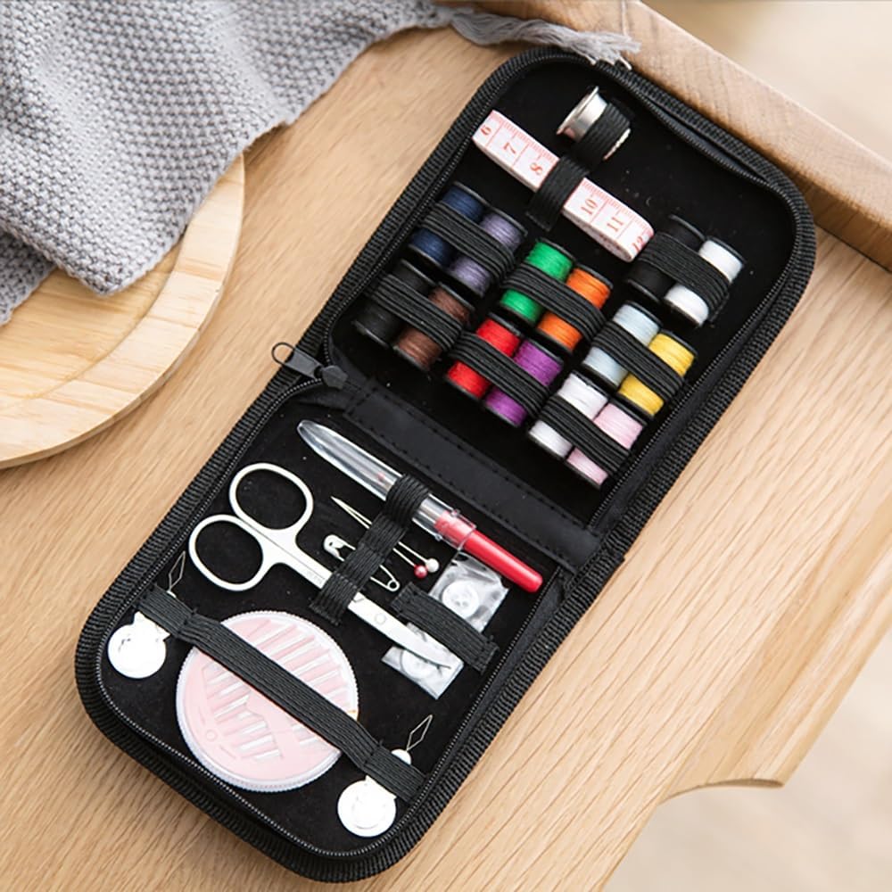Skiennix 42-Piece Sewing Kit - Complete Home & Travel Essentials with Scissors & Thread - Black Bag