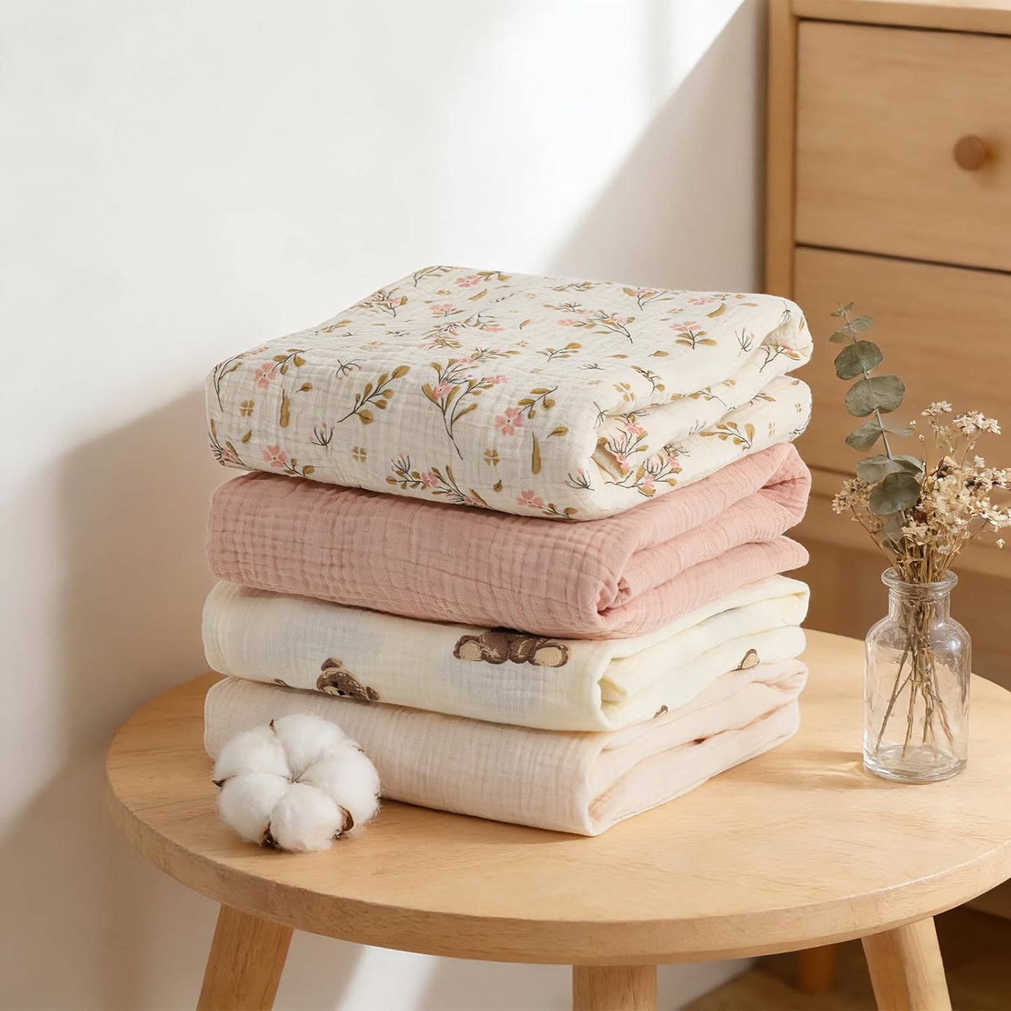 Skiennix 100% Organic Cotton Muslin Crib Sheets - Soft Boho Neutral Design | 2 Pack, 52x28 Inches