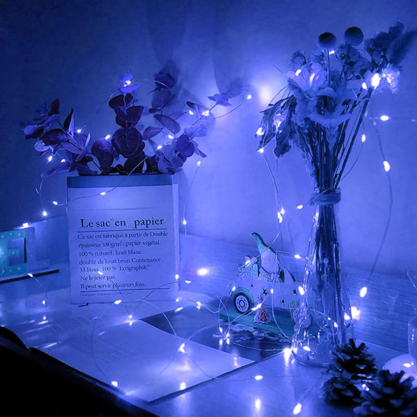 Skiennix 20 LED Blue Fairy String Lights - 7Ft Battery Operated, Waterproof Twinkle Lights for Weddings & Parties
