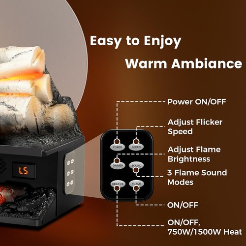 Electric Fireplace Log Set by [Brand Name] - Freestanding Heater with 8-Hour Timer, Remote Control & Adjustable Flame