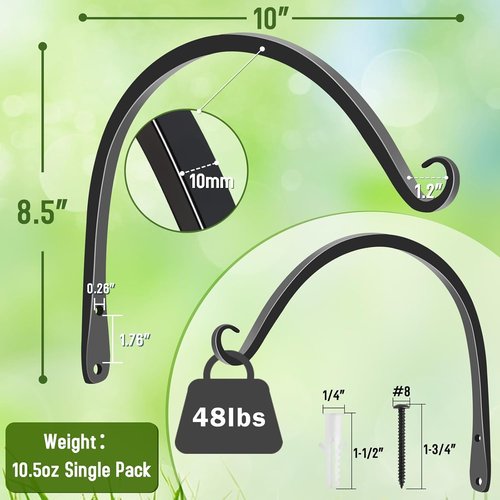 Feed Garden 10-Inch Decorative Hanging Plant Brackets - 2 Pack Wall Hooks for Outdoor Use | Black