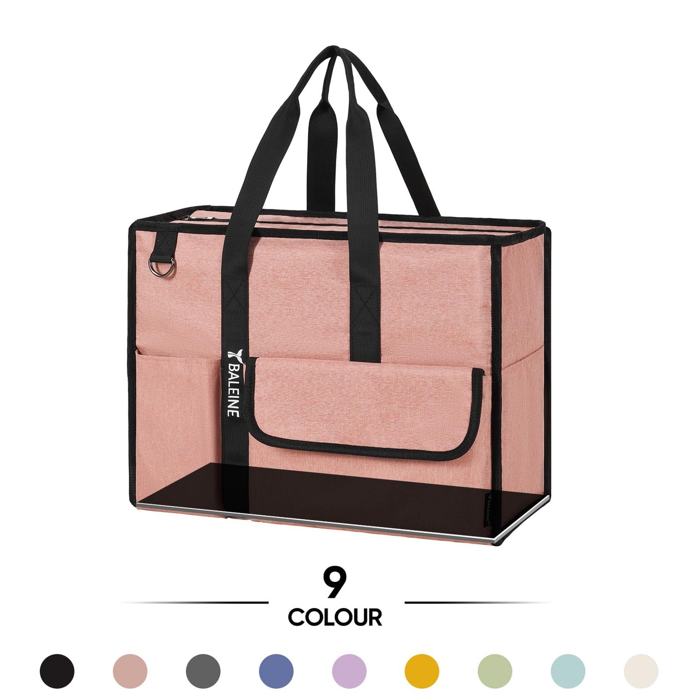 BALEINE Large Utility Tote Bag with Reinforced Bottom, Multi-Pockets and Top Zipper Closure, Perfect for Teachers, Nurses, Travel, Work - Water-Resistant (Large, Navy)