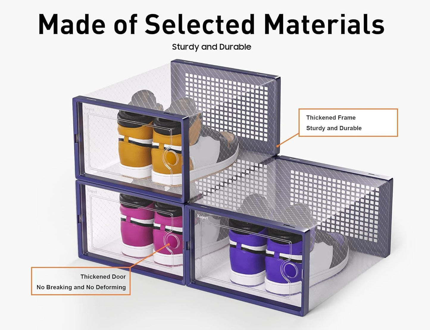 Kuject X-Large Shoe Storage Boxes - Clear Plastic Stackable 12 Pack | Sneaker & Toy Organizer Bins in Blue