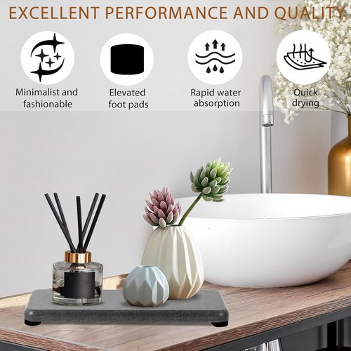 Diatomite Coasters by Regine Switzerland - Quick-Drying Water Absorbing Stone Tray Set (4PCS) for Bathroom & Kitchen
