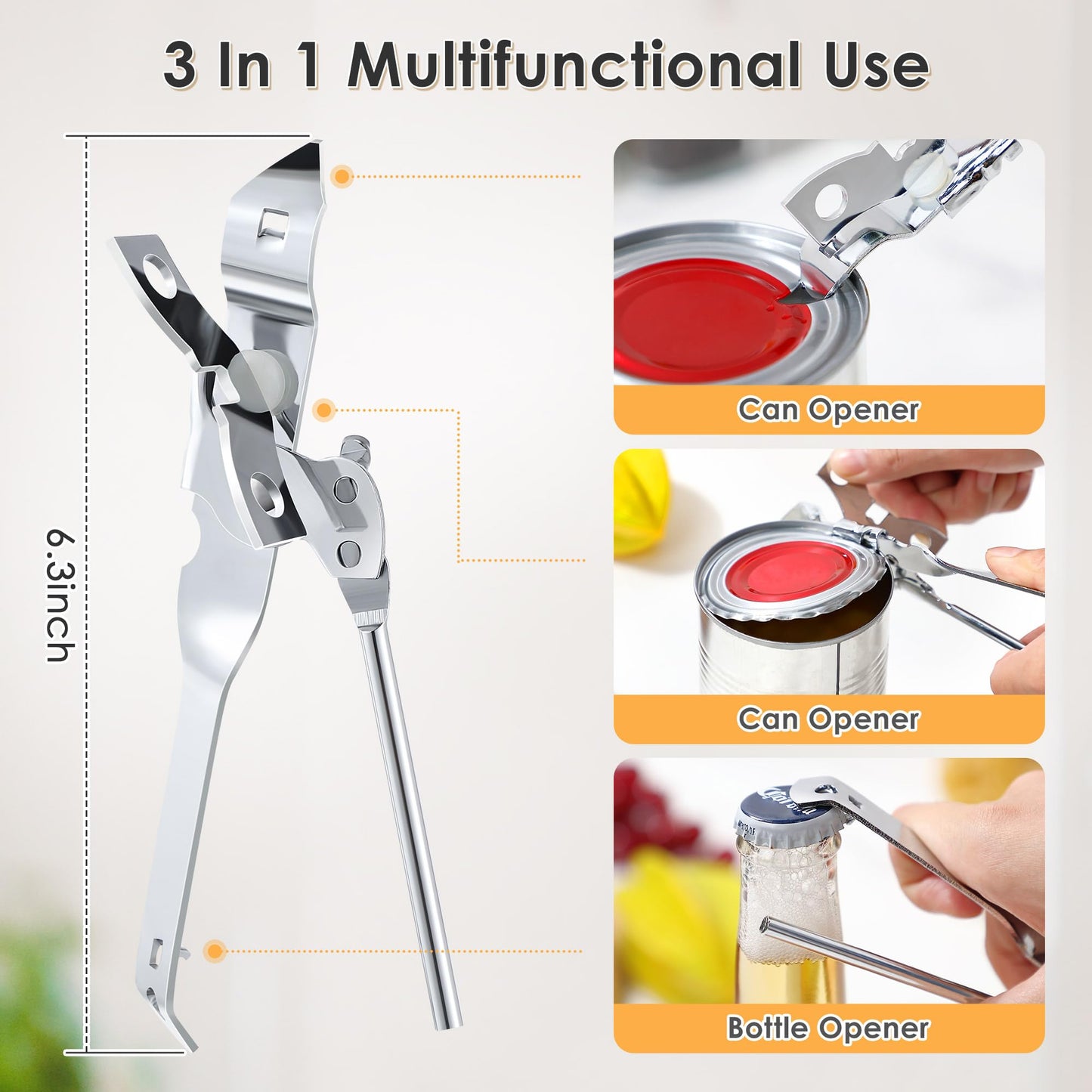 Dunkive 2 Pack Can Opener Manual, Safety Commercial Smooth Edge Can Opener, Heavy Duty Stainless Steel Hand Held Canned Open, Small Side Cut abrelatas, Multifunctional Bottle Open for Camping, Kitchen