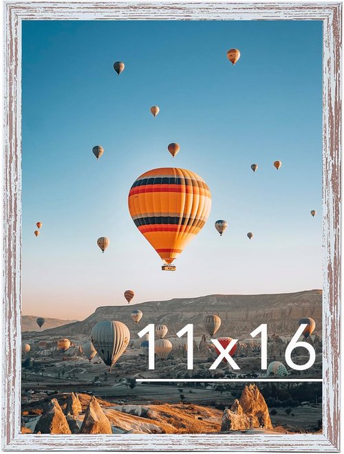 JCJMY 11x16 Rustic White Picture Frame - Versatile Wall Mounting for Horizontal or Vertical Display