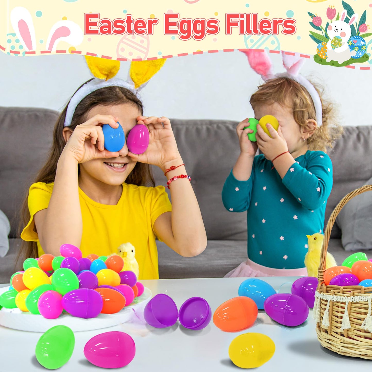 300 Pcs Plastic Easter Eggs Bulk, 2.2" Easter Eggs Fillable, Bright Colors Plastic Eggs Bulks for Easter Egg Hunt, Filling Treats and Party Favor, Easter Basket Stuffers Fillers for Kids Toddlers
