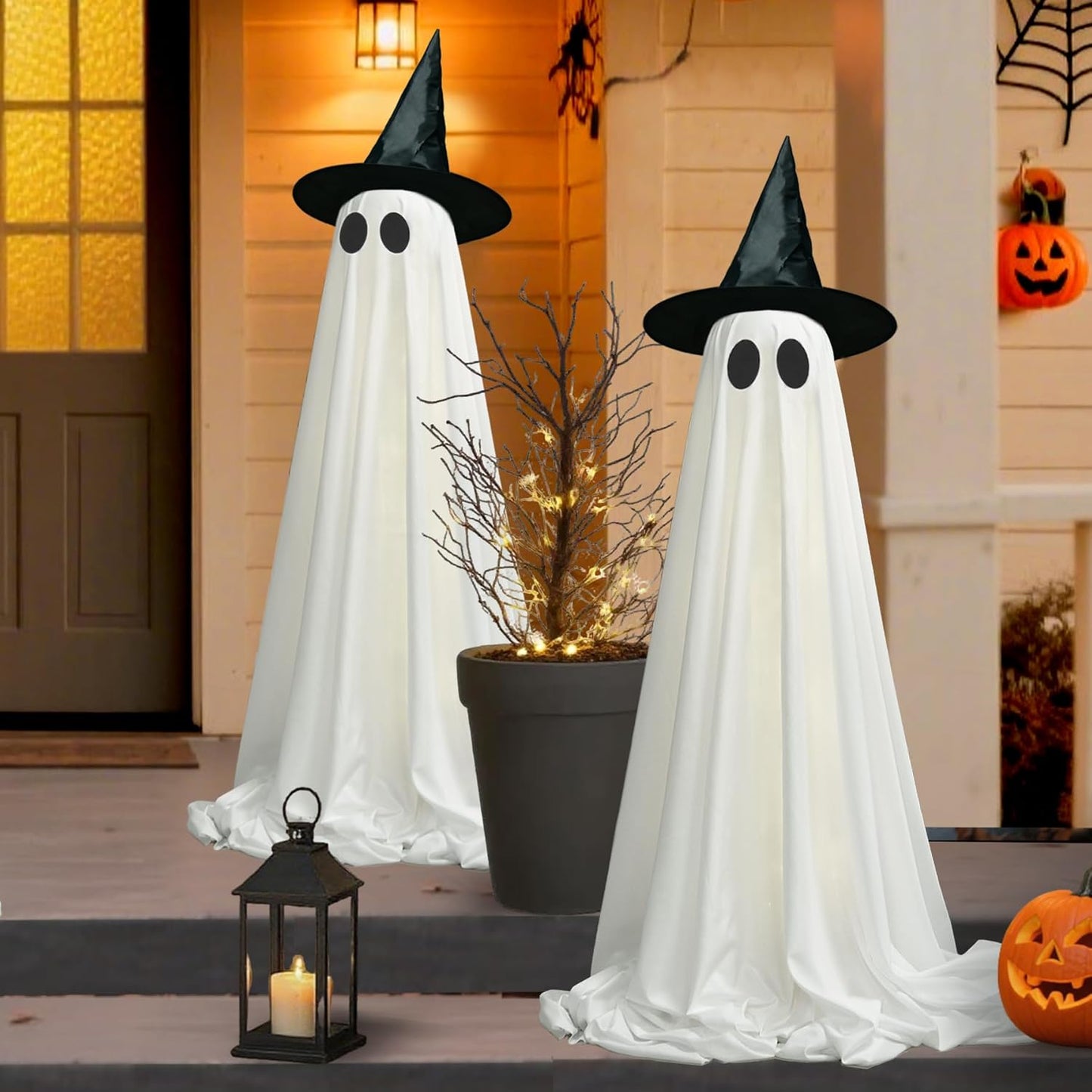 VersaCharm Halloween Ghost LED String Lights - Spooky Indoor/Outdoor Decor with Remote Control | 2 Pack, White