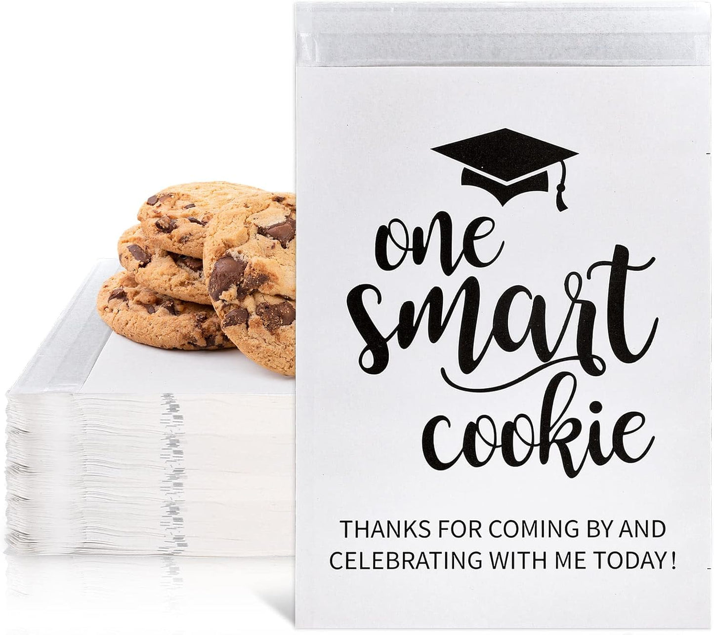 Whaline Graduation Candy Gift Bags - 100 Pack Self-Adhesive White Kraft Treat Bags for 2026 Celebrations