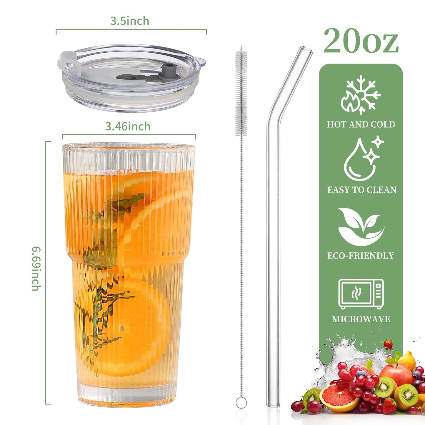 Salpae Glass Cups with Lids and Straws – 20oz Glass Tumbler with Straw and Lid, Reusable Iced Coffee Cup, Smoothie & Tea Glass, Ideal for Home, Office, Travel, 4 Pack