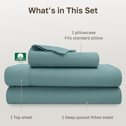 California Design Den Twin XL Cotton Sheets Set - 100% Soft Cotton, 400 Thread Count, Silky Smooth - Teal