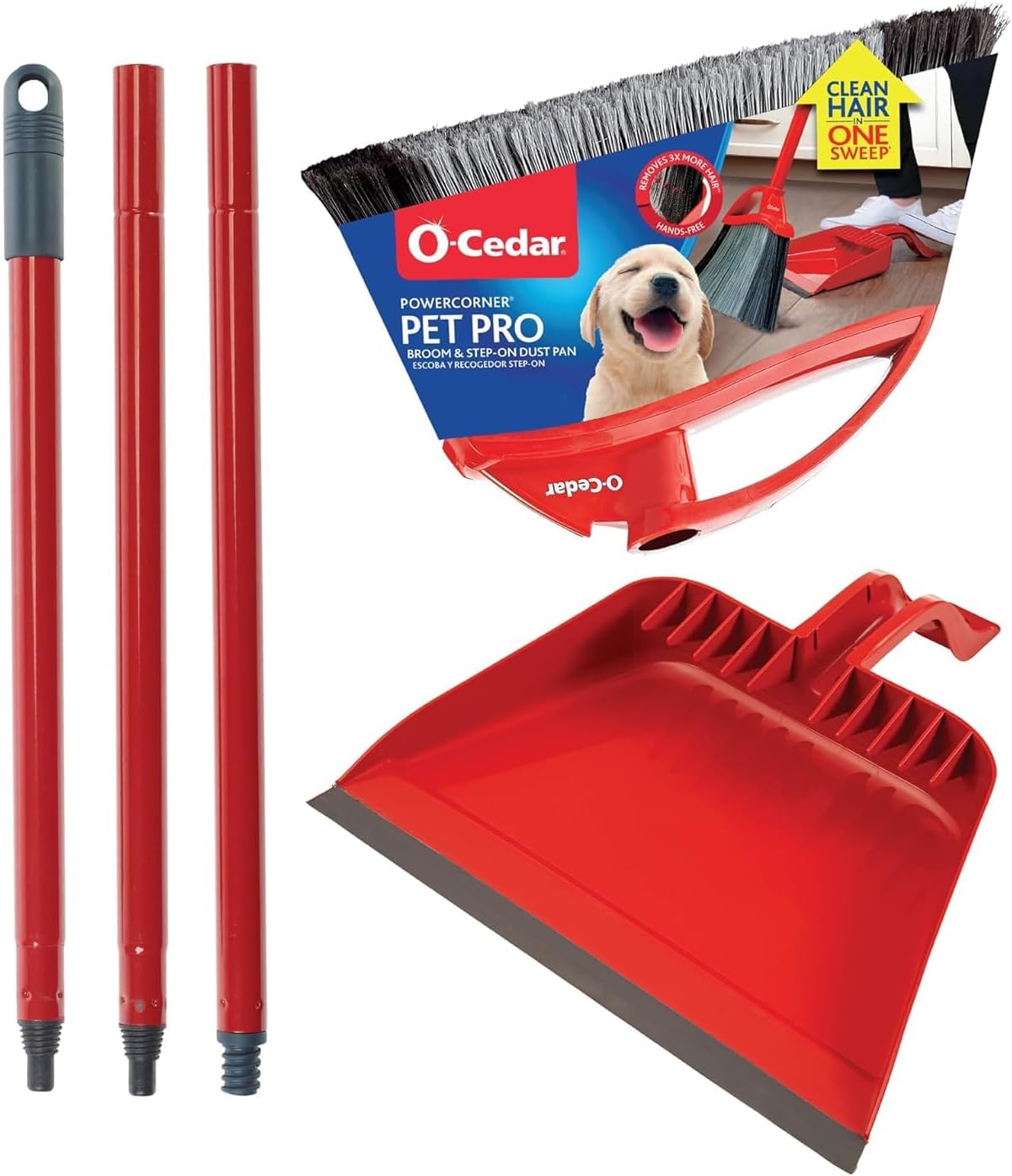 O-Cedar Pet Pro Broom - Step-On Dustpan for Effortless Cleaning | Removes 99% Pet Hair | Ideal for Cat & Dog Owners