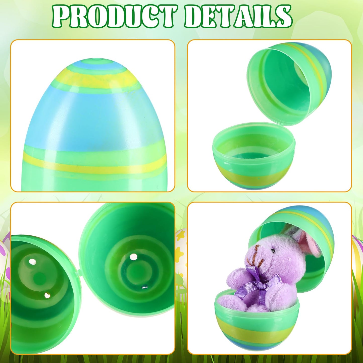 RoundFunny 144 Pcs 3'' Fillable Easter Eggs Empty Plastic Colorful Eggs Bright Basket Stuffers Easter Hunt Game Party Favor Boys Girls Classroom Toys Stuffers