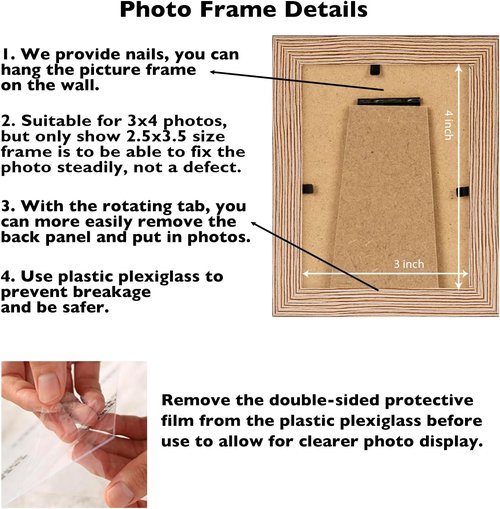 JCJMY 3x4 Picture Frame - Black Tabletop & Wall Display | Shatter-Resistant Plexiglass, Rustic Brown