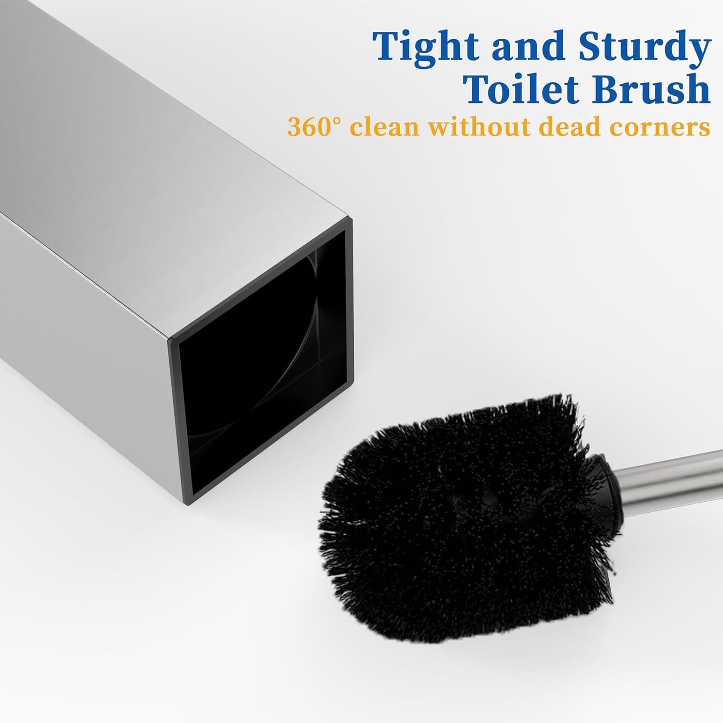 RUACQ Toilet Brush and Holder Set 2pcs,Square Toilet Bowl Brush for Bathroom with 304 Stainless Steel Handle Toilet Cleaner Brush with Durable Scrubbing Bristles,Splash-Proof (White)