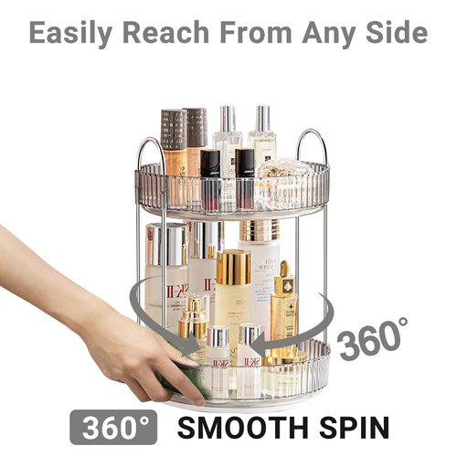 Asayuee 360 Rotating Makeup Organizer for Vanity,Bathroom Countertop Organizer,Spinning Perfume Organizer&Vanity Organizer(Grey-2 Tier)