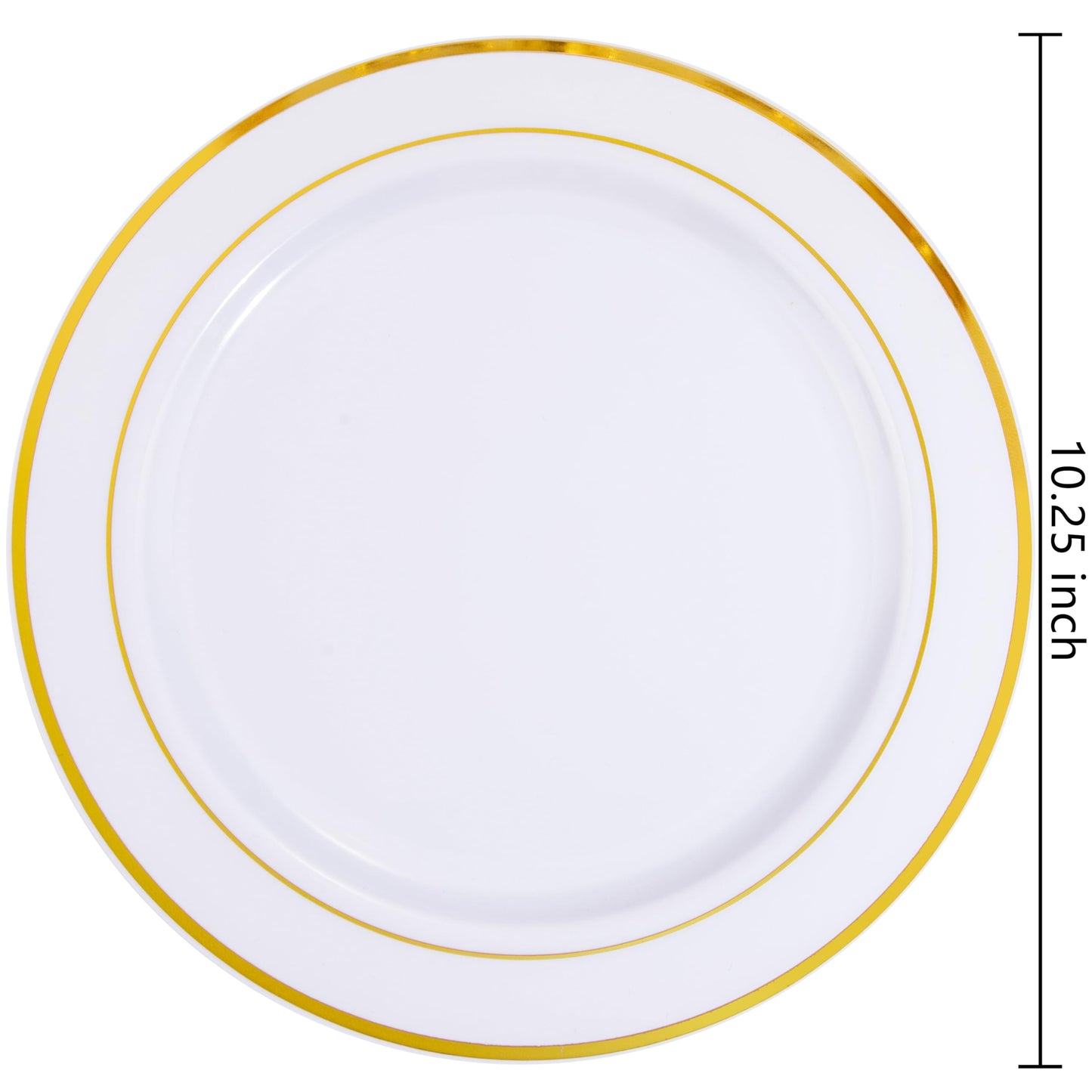bUCLA 30PCS White and Gold Plastic Dinner Plates Disposable - 10.25inch Premium White Gold Rim Plates, Ideal for Wedding & Party