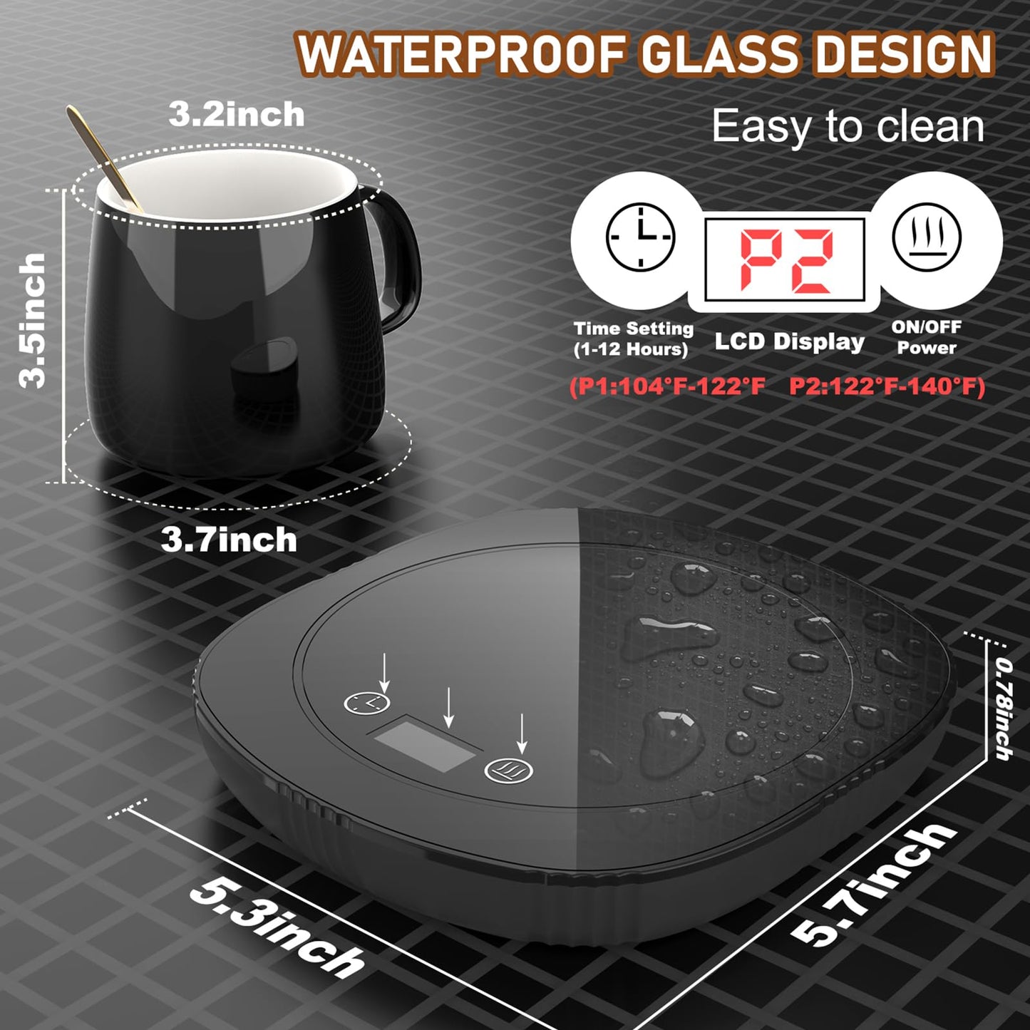 Coffee Mug Warmer, Cup Warmer for Desk with Auto Shut Off, 2 Temp Settings & 1-12H Timer, Coffee Heater Smart Electric Beverage Coffee Cup Warmer, Warmer for Tea, Water, Milk and Coco - Black