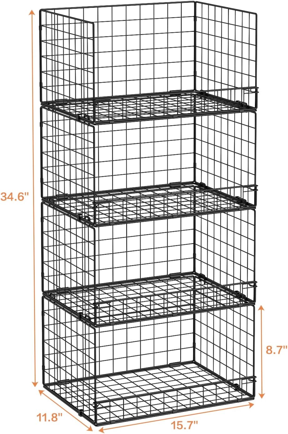 Yociyoga 4-Tier Closet Organizer - Stackable Storage Shelves & Foldable Bins | Black