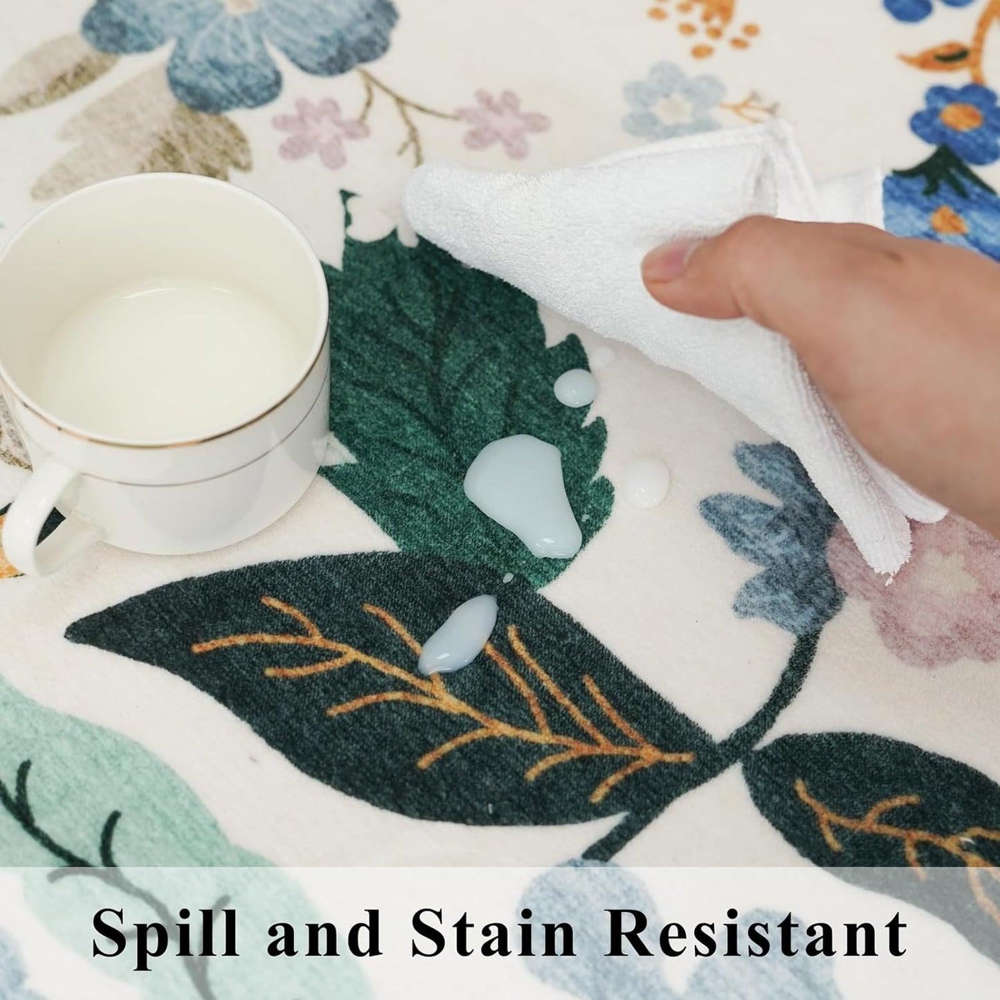 Skiennix Washable 4x12 Wide Area Rug - Soft Floral Scalloped Design | Water-Resistant Non-Slip Runner for Entryway, Kitchen, Dining Room, and More (Cream)